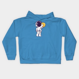 Cute Astronaut Holding Moon Cartoon Kids Hoodie